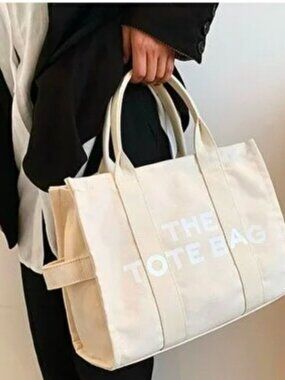 Marc Jacobs The Tote Bag Ivory Canvas Medium Tote Crossbody Zip Top